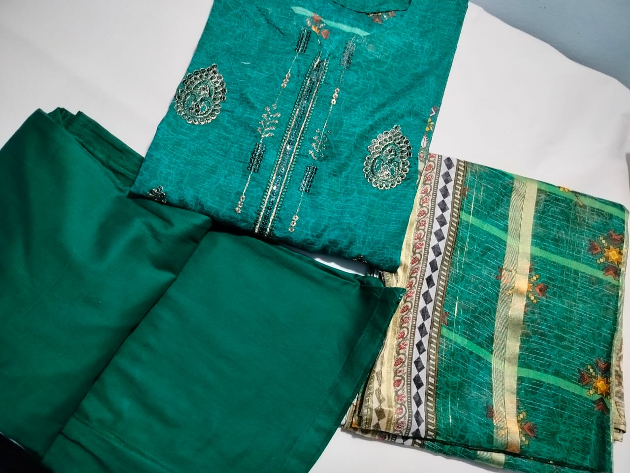 Embroidered Lawn Shirt & Trouser with Fancy Lawn Dupatta - Image 3